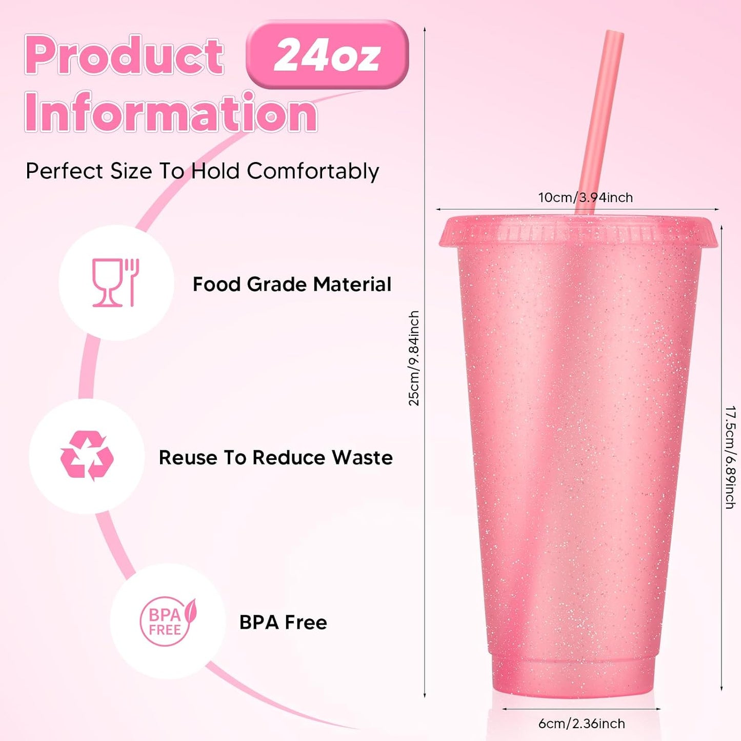 24 Pack Plastic Tumblers with Lids and Straw, Reusable Cups with Lids and Straws Colorful Cups for Cold Drink Iced Coffee, Plastic Tumbler Bulk for Party Birthday Gifts (24 oz, Solid Colors)