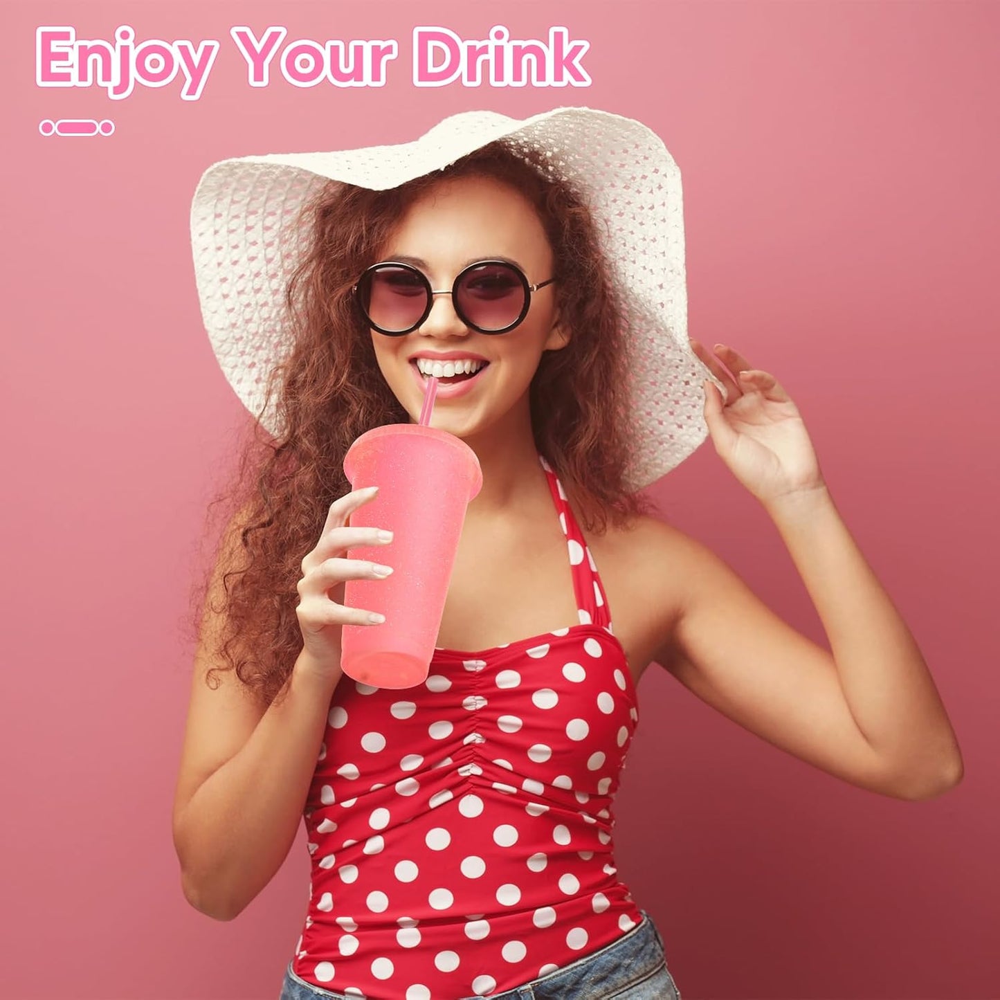 24 Pack Plastic Tumblers with Lids and Straw, Reusable Cups with Lids and Straws Colorful Cups for Cold Drink Iced Coffee, Plastic Tumbler Bulk for Party Birthday Gifts (24 oz, Solid Colors)