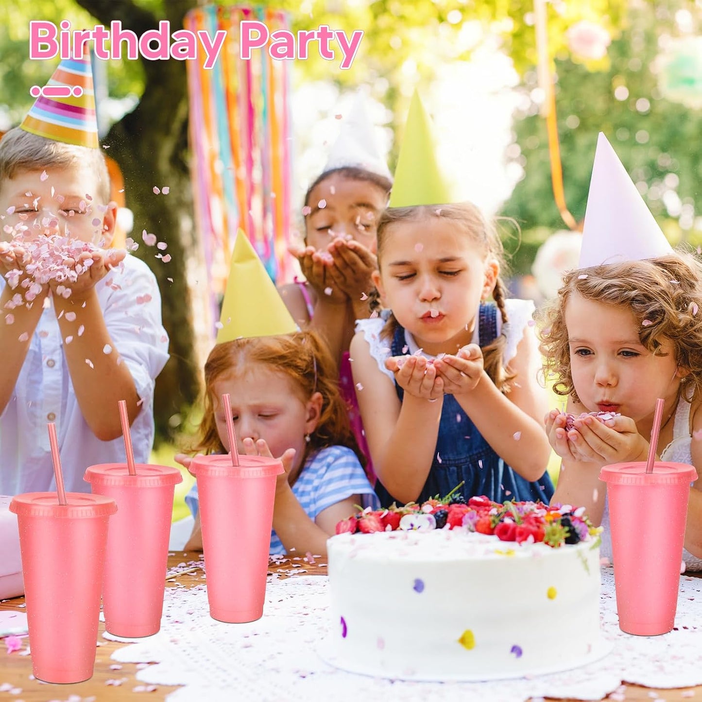 24 Pack Plastic Tumblers with Lids and Straw, Reusable Cups with Lids and Straws Colorful Cups for Cold Drink Iced Coffee, Plastic Tumbler Bulk for Party Birthday Gifts (24 oz, Solid Colors)