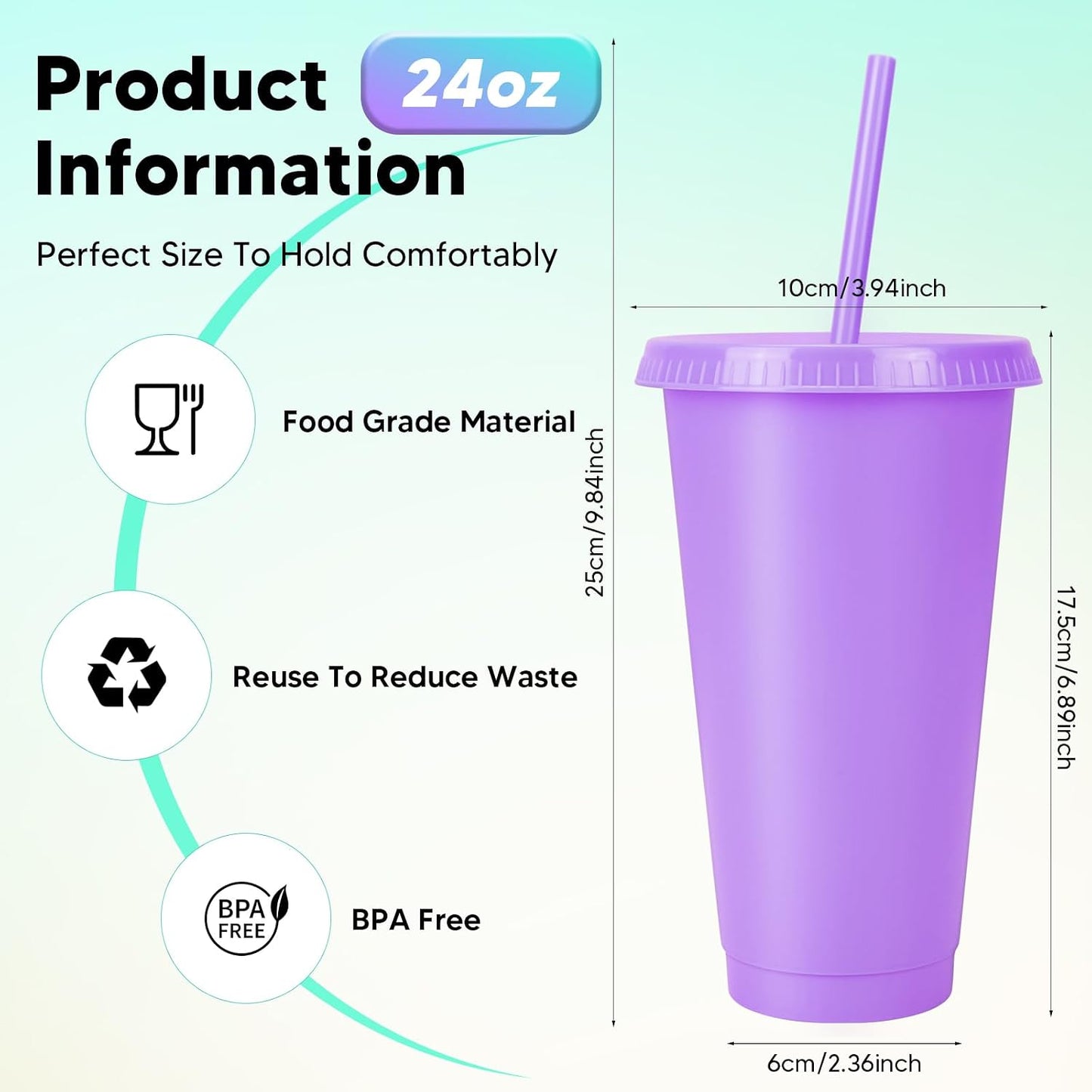 24 Pack Plastic Tumblers with Lids and Straw, Reusable Cups with Lids and Straws Colorful Cups for Cold Drink Iced Coffee, Plastic Tumbler Bulk for Party Birthday Gifts (24 oz, Solid Colors)