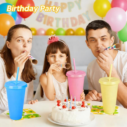 24 Pack Plastic Tumblers with Lids and Straw, Reusable Cups with Lids and Straws Colorful Cups for Cold Drink Iced Coffee, Plastic Tumbler Bulk for Party Birthday Gifts (24 oz, Solid Colors)