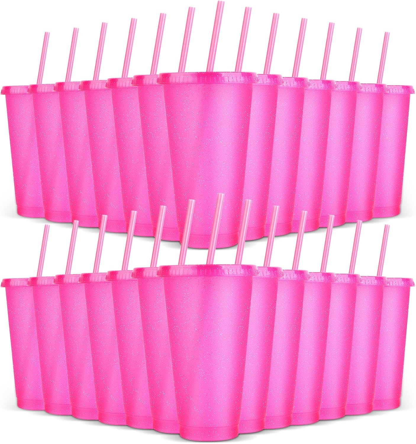 24 Pack Plastic Tumblers with Lids and Straw, Reusable Cups with Lids and Straws Colorful Cups for Cold Drink Iced Coffee, Plastic Tumbler Bulk for Party Birthday Gifts (24 oz, Solid Colors)