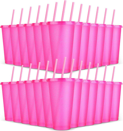 24 Pack Plastic Tumblers with Lids and Straw, Reusable Cups with Lids and Straws Colorful Cups for Cold Drink Iced Coffee, Plastic Tumbler Bulk for Party Birthday Gifts (24 oz, Solid Colors)