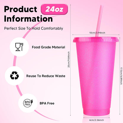 24 Pack Plastic Tumblers with Lids and Straw, Reusable Cups with Lids and Straws Colorful Cups for Cold Drink Iced Coffee, Plastic Tumbler Bulk for Party Birthday Gifts (24 oz, Solid Colors)