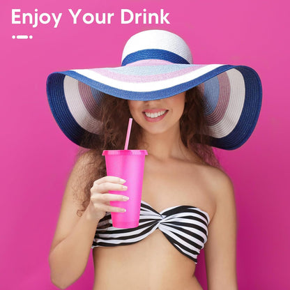 24 Pack Plastic Tumblers with Lids and Straw, Reusable Cups with Lids and Straws Colorful Cups for Cold Drink Iced Coffee, Plastic Tumbler Bulk for Party Birthday Gifts (24 oz, Solid Colors)