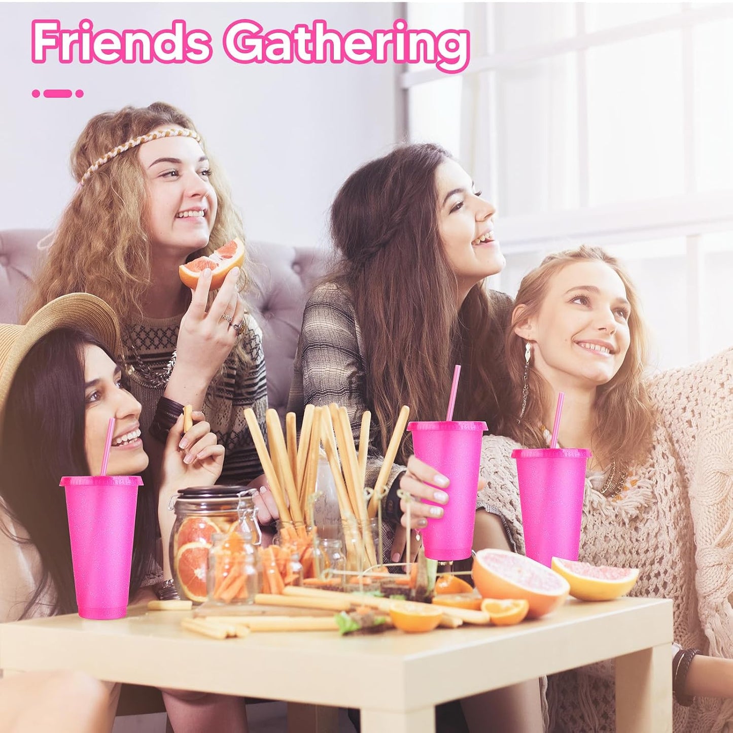 24 Pack Plastic Tumblers with Lids and Straw, Reusable Cups with Lids and Straws Colorful Cups for Cold Drink Iced Coffee, Plastic Tumbler Bulk for Party Birthday Gifts (24 oz, Solid Colors)