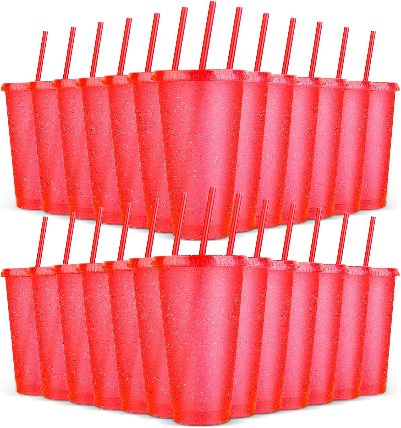 24 Pack Plastic Tumblers with Lids and Straw, Reusable Cups with Lids and Straws Colorful Cups for Cold Drink Iced Coffee, Plastic Tumbler Bulk for Party Birthday Gifts (24 oz, Solid Colors)