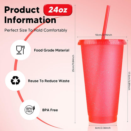 24 Pack Plastic Tumblers with Lids and Straw, Reusable Cups with Lids and Straws Colorful Cups for Cold Drink Iced Coffee, Plastic Tumbler Bulk for Party Birthday Gifts (24 oz, Solid Colors)