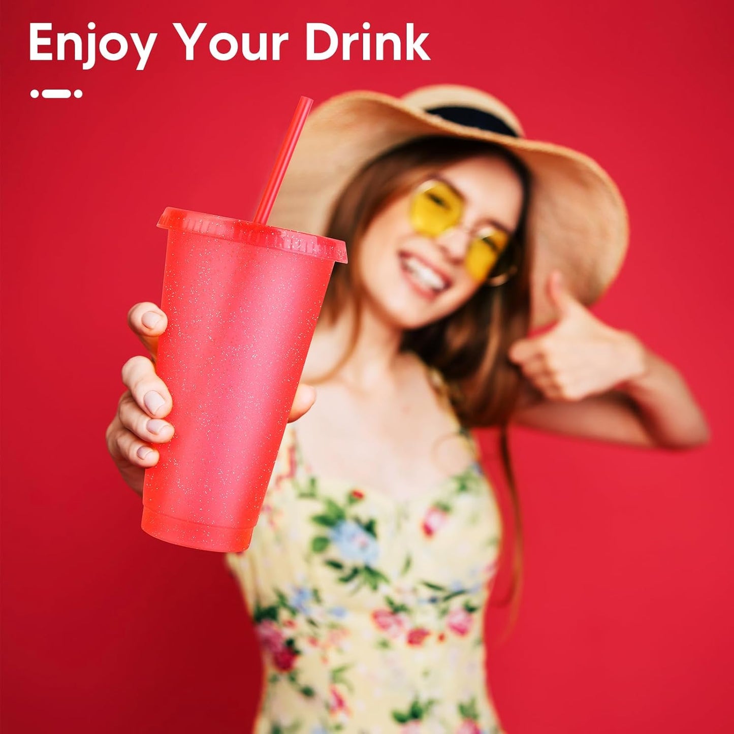 24 Pack Plastic Tumblers with Lids and Straw, Reusable Cups with Lids and Straws Colorful Cups for Cold Drink Iced Coffee, Plastic Tumbler Bulk for Party Birthday Gifts (24 oz, Solid Colors)