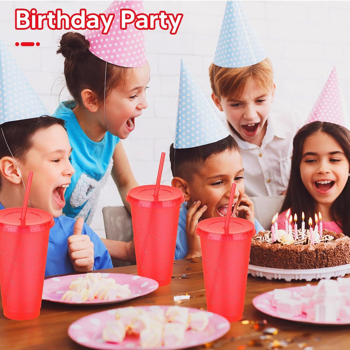 24 Pack Plastic Tumblers with Lids and Straw, Reusable Cups with Lids and Straws Colorful Cups for Cold Drink Iced Coffee, Plastic Tumbler Bulk for Party Birthday Gifts (24 oz, Solid Colors)