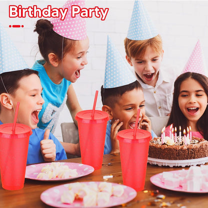 24 Pack Plastic Tumblers with Lids and Straw, Reusable Cups with Lids and Straws Colorful Cups for Cold Drink Iced Coffee, Plastic Tumbler Bulk for Party Birthday Gifts (24 oz, Solid Colors)