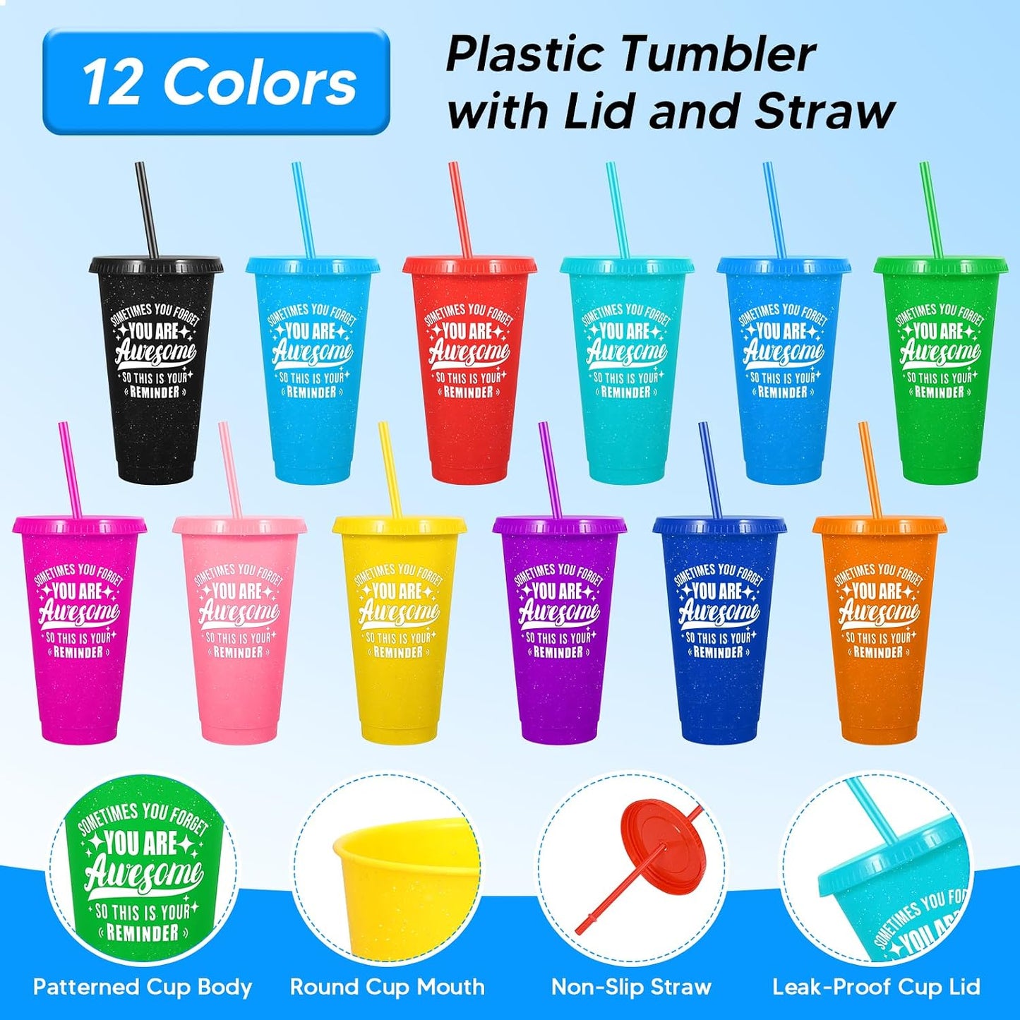24 Pack Plastic Tumblers with Lids and Straw, Reusable Cups with Lids and Straws Colorful Cups for Cold Drink Iced Coffee, Plastic Tumbler Bulk for Party Birthday Gifts (24 oz, Solid Colors)