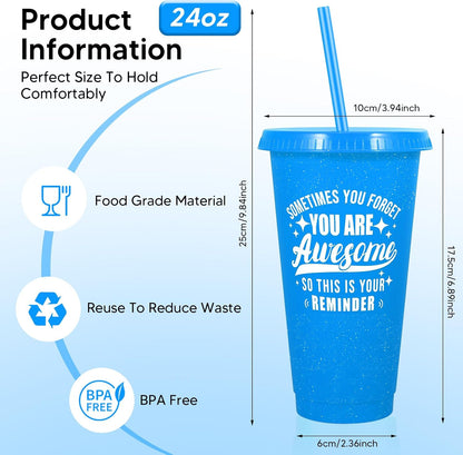 24 Pack Plastic Tumblers with Lids and Straw, Reusable Cups with Lids and Straws Colorful Cups for Cold Drink Iced Coffee, Plastic Tumbler Bulk for Party Birthday Gifts (24 oz, Solid Colors)