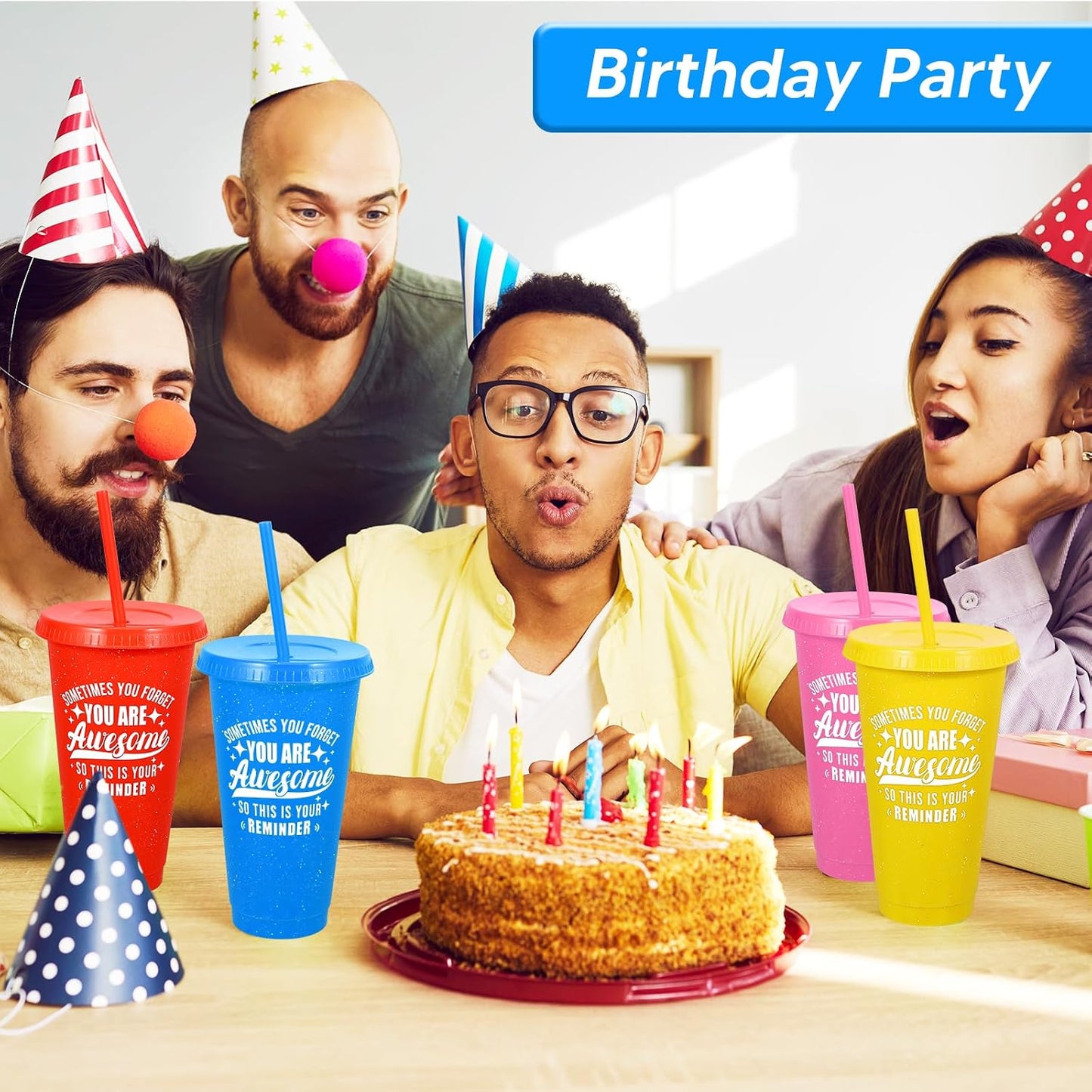 24 Pack Plastic Tumblers with Lids and Straw, Reusable Cups with Lids and Straws Colorful Cups for Cold Drink Iced Coffee, Plastic Tumbler Bulk for Party Birthday Gifts (24 oz, Solid Colors)