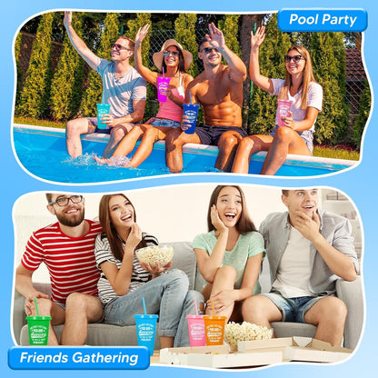 24 Pack Plastic Tumblers with Lids and Straw, Reusable Cups with Lids and Straws Colorful Cups for Cold Drink Iced Coffee, Plastic Tumbler Bulk for Party Birthday Gifts (24 oz, Solid Colors)
