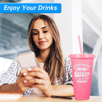 24 Pack Plastic Tumblers with Lids and Straw, Reusable Cups with Lids and Straws Colorful Cups for Cold Drink Iced Coffee, Plastic Tumbler Bulk for Party Birthday Gifts (24 oz, Solid Colors)