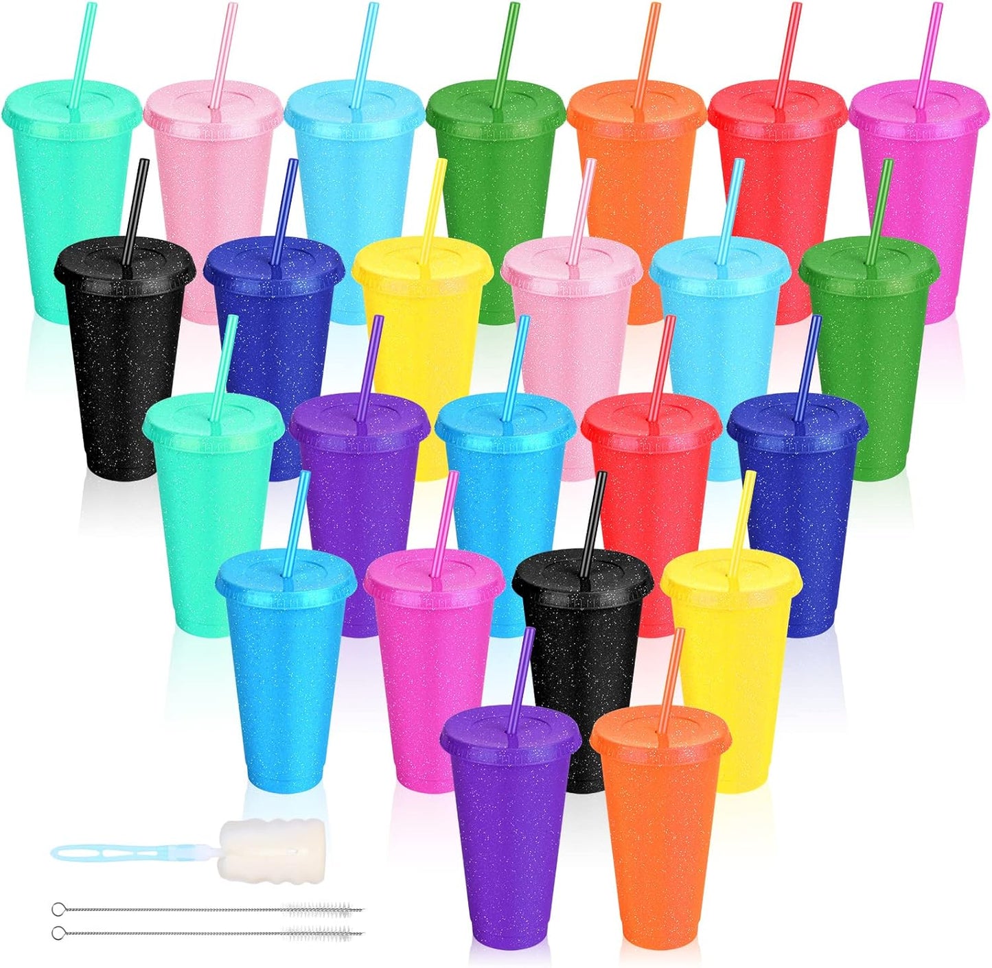 24 Pack Plastic Tumblers with Lids and Straw, Reusable Cups with Lids and Straws Colorful Cups for Cold Drink Iced Coffee, Plastic Tumbler Bulk for Party Birthday Gifts (24 oz, Solid Colors)