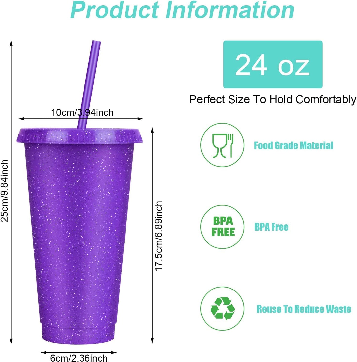 24 Pack Plastic Tumblers with Lids and Straw, Reusable Cups with Lids and Straws Colorful Cups for Cold Drink Iced Coffee, Plastic Tumbler Bulk for Party Birthday Gifts (24 oz, Solid Colors)