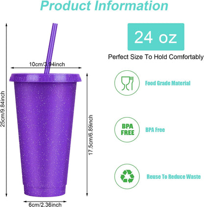 24 Pack Plastic Tumblers with Lids and Straw, Reusable Cups with Lids and Straws Colorful Cups for Cold Drink Iced Coffee, Plastic Tumbler Bulk for Party Birthday Gifts (24 oz, Solid Colors)