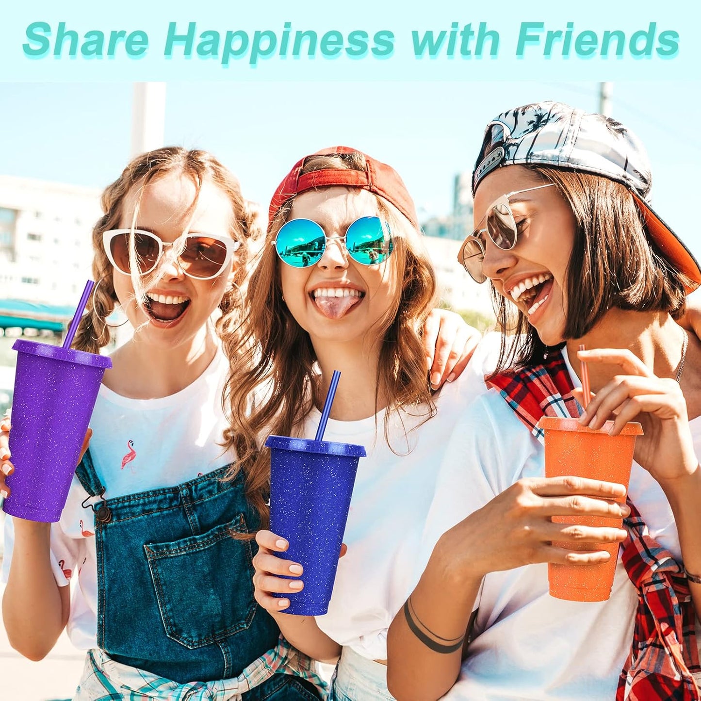 24 Pack Plastic Tumblers with Lids and Straw, Reusable Cups with Lids and Straws Colorful Cups for Cold Drink Iced Coffee, Plastic Tumbler Bulk for Party Birthday Gifts (24 oz, Solid Colors)