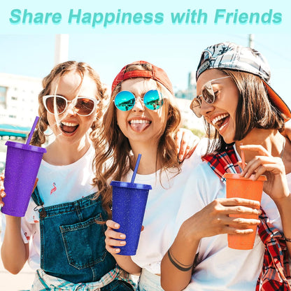 24 Pack Plastic Tumblers with Lids and Straw, Reusable Cups with Lids and Straws Colorful Cups for Cold Drink Iced Coffee, Plastic Tumbler Bulk for Party Birthday Gifts (24 oz, Solid Colors)