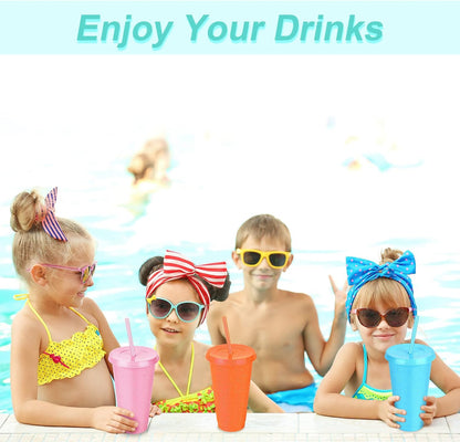 24 Pack Plastic Tumblers with Lids and Straw, Reusable Cups with Lids and Straws Colorful Cups for Cold Drink Iced Coffee, Plastic Tumbler Bulk for Party Birthday Gifts (24 oz, Solid Colors)