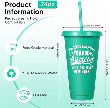 24 Pack Plastic Tumblers with Lids and Straw, Reusable Cups with Lids and Straws Colorful Cups for Cold Drink Iced Coffee, Plastic Tumbler Bulk for Party Birthday Gifts (24 oz, Solid Colors)