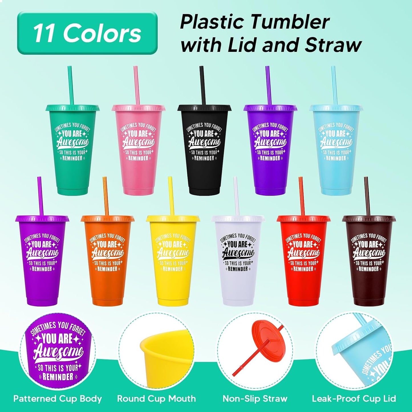 24 Pack Plastic Tumblers with Lids and Straw, Reusable Cups with Lids and Straws Colorful Cups for Cold Drink Iced Coffee, Plastic Tumbler Bulk for Party Birthday Gifts (24 oz, Solid Colors)