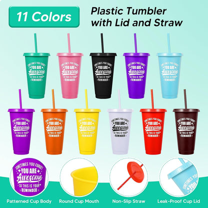 24 Pack Plastic Tumblers with Lids and Straw, Reusable Cups with Lids and Straws Colorful Cups for Cold Drink Iced Coffee, Plastic Tumbler Bulk for Party Birthday Gifts (24 oz, Solid Colors)