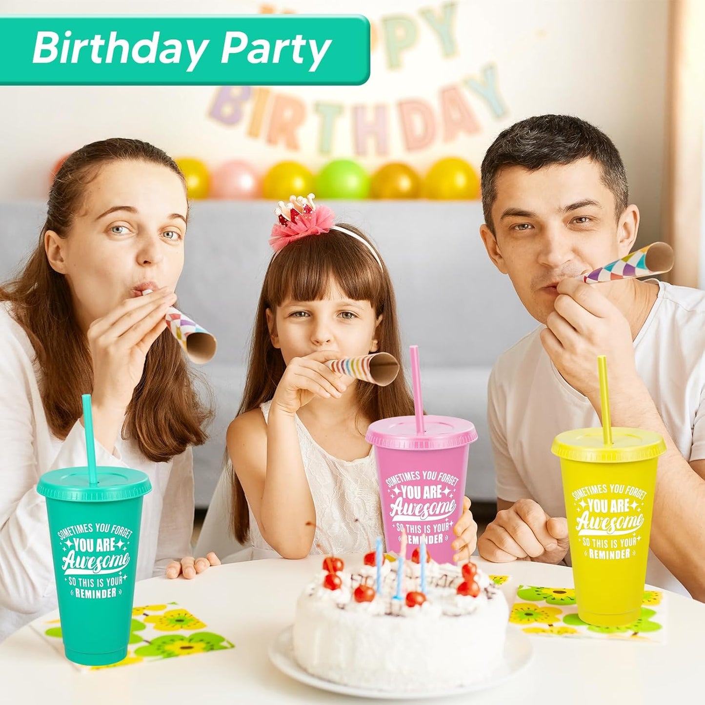 24 Pack Plastic Tumblers with Lids and Straw, Reusable Cups with Lids and Straws Colorful Cups for Cold Drink Iced Coffee, Plastic Tumbler Bulk for Party Birthday Gifts (24 oz, Solid Colors)