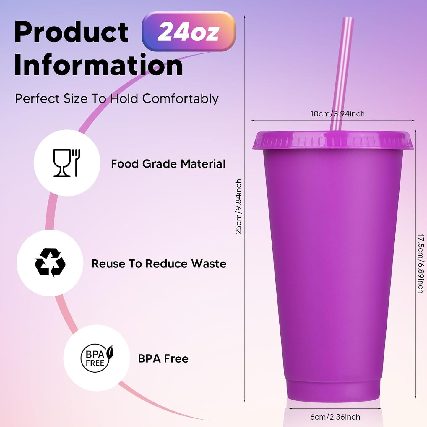 24 Pack Plastic Tumblers with Lids and Straw, Reusable Cups with Lids and Straws Colorful Cups for Cold Drink Iced Coffee, Plastic Tumbler Bulk for Party Birthday Gifts (24 oz, Solid Colors)