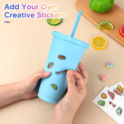 24 Pack Plastic Tumblers with Lids and Straw, Reusable Cups with Lids and Straws Colorful Cups for Cold Drink Iced Coffee, Plastic Tumbler Bulk for Party Birthday Gifts (24 oz, Solid Colors)