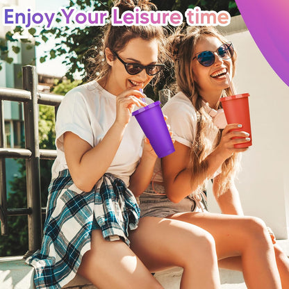24 Pack Plastic Tumblers with Lids and Straw, Reusable Cups with Lids and Straws Colorful Cups for Cold Drink Iced Coffee, Plastic Tumbler Bulk for Party Birthday Gifts (24 oz, Solid Colors)