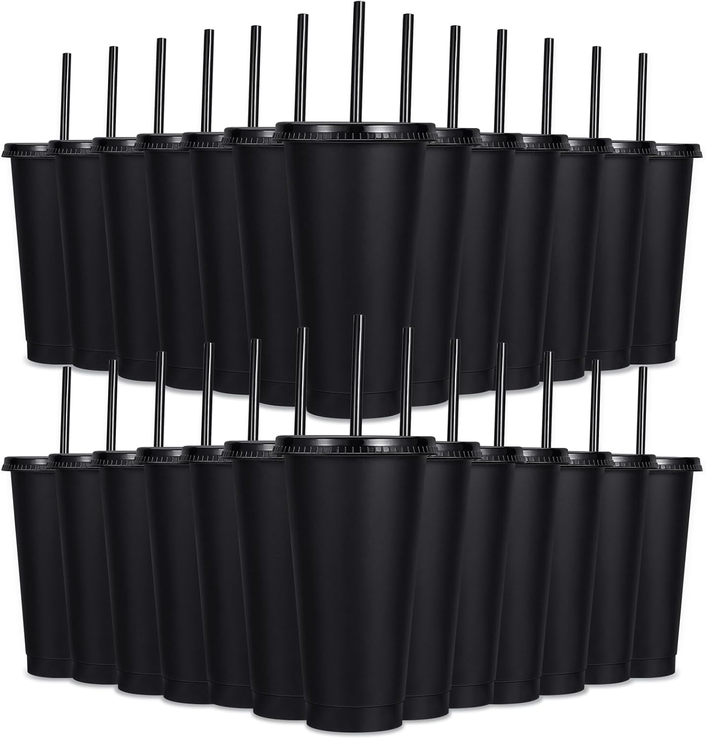 24 Pack Plastic Tumblers with Lids and Straw, Reusable Cups with Lids and Straws Colorful Cups for Cold Drink Iced Coffee, Plastic Tumbler Bulk for Party Birthday Gifts (24 oz, Solid Colors)