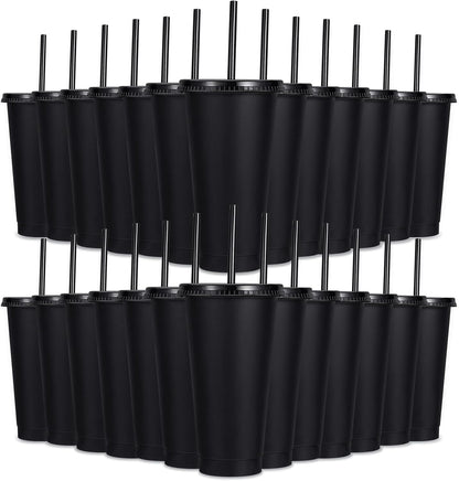 24 Pack Plastic Tumblers with Lids and Straw, Reusable Cups with Lids and Straws Colorful Cups for Cold Drink Iced Coffee, Plastic Tumbler Bulk for Party Birthday Gifts (24 oz, Solid Colors)