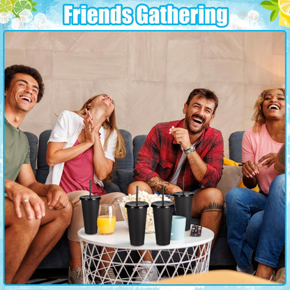 24 Pack Plastic Tumblers with Lids and Straw, Reusable Cups with Lids and Straws Colorful Cups for Cold Drink Iced Coffee, Plastic Tumbler Bulk for Party Birthday Gifts (24 oz, Solid Colors)