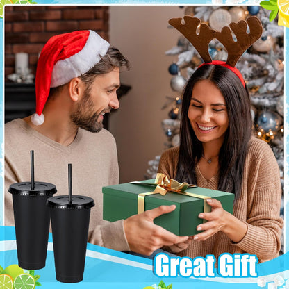 24 Pack Plastic Tumblers with Lids and Straw, Reusable Cups with Lids and Straws Colorful Cups for Cold Drink Iced Coffee, Plastic Tumbler Bulk for Party Birthday Gifts (24 oz, Solid Colors)