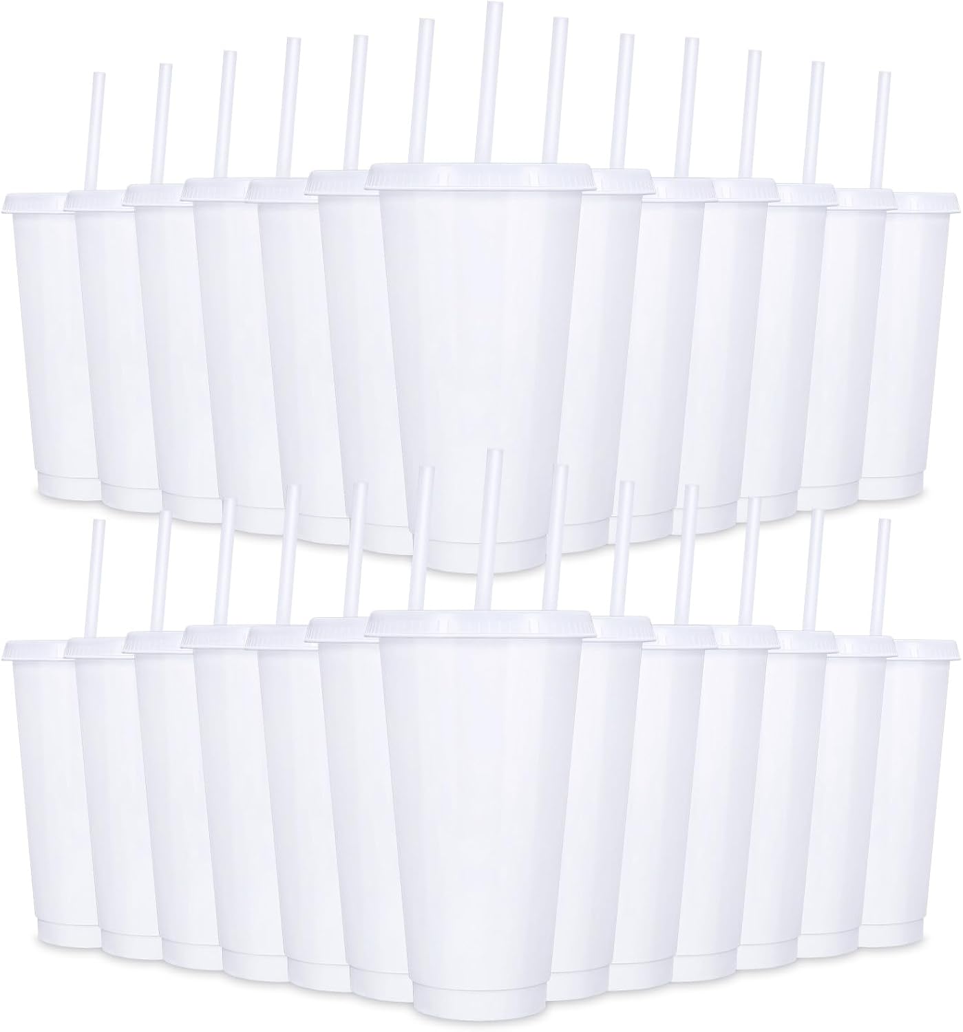 24 Pack Plastic Tumblers with Lids and Straw, Reusable Cups with Lids and Straws Colorful Cups for Cold Drink Iced Coffee, Plastic Tumbler Bulk for Party Birthday Gifts (24 oz, Solid Colors)