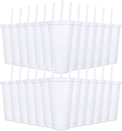 24 Pack Plastic Tumblers with Lids and Straw, Reusable Cups with Lids and Straws Colorful Cups for Cold Drink Iced Coffee, Plastic Tumbler Bulk for Party Birthday Gifts (24 oz, Solid Colors)