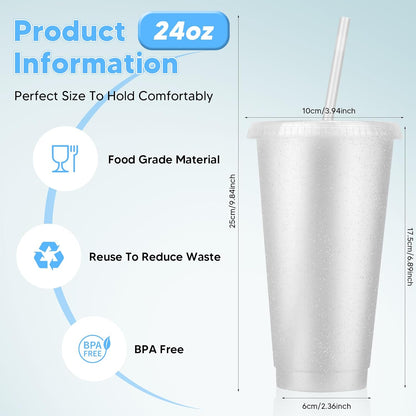 24 Pack Plastic Tumblers with Lids and Straw, Reusable Cups with Lids and Straws Colorful Cups for Cold Drink Iced Coffee, Plastic Tumbler Bulk for Party Birthday Gifts (24 oz, Solid Colors)