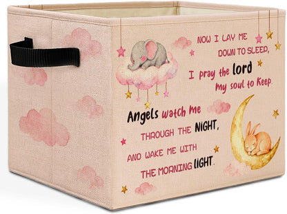 Bear Boy Nursery Storage Bins Box with Handles, Thank Heaven for Little Boys Laundry Basket Hamper Collapsible Clothes Toys Organizer for Toddler Kids Room Playroom Bathroom