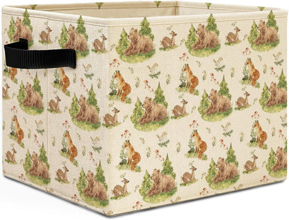 Bear Boy Nursery Storage Bins Box with Handles, Thank Heaven for Little Boys Laundry Basket Hamper Collapsible Clothes Toys Organizer for Toddler Kids Room Playroom Bathroom