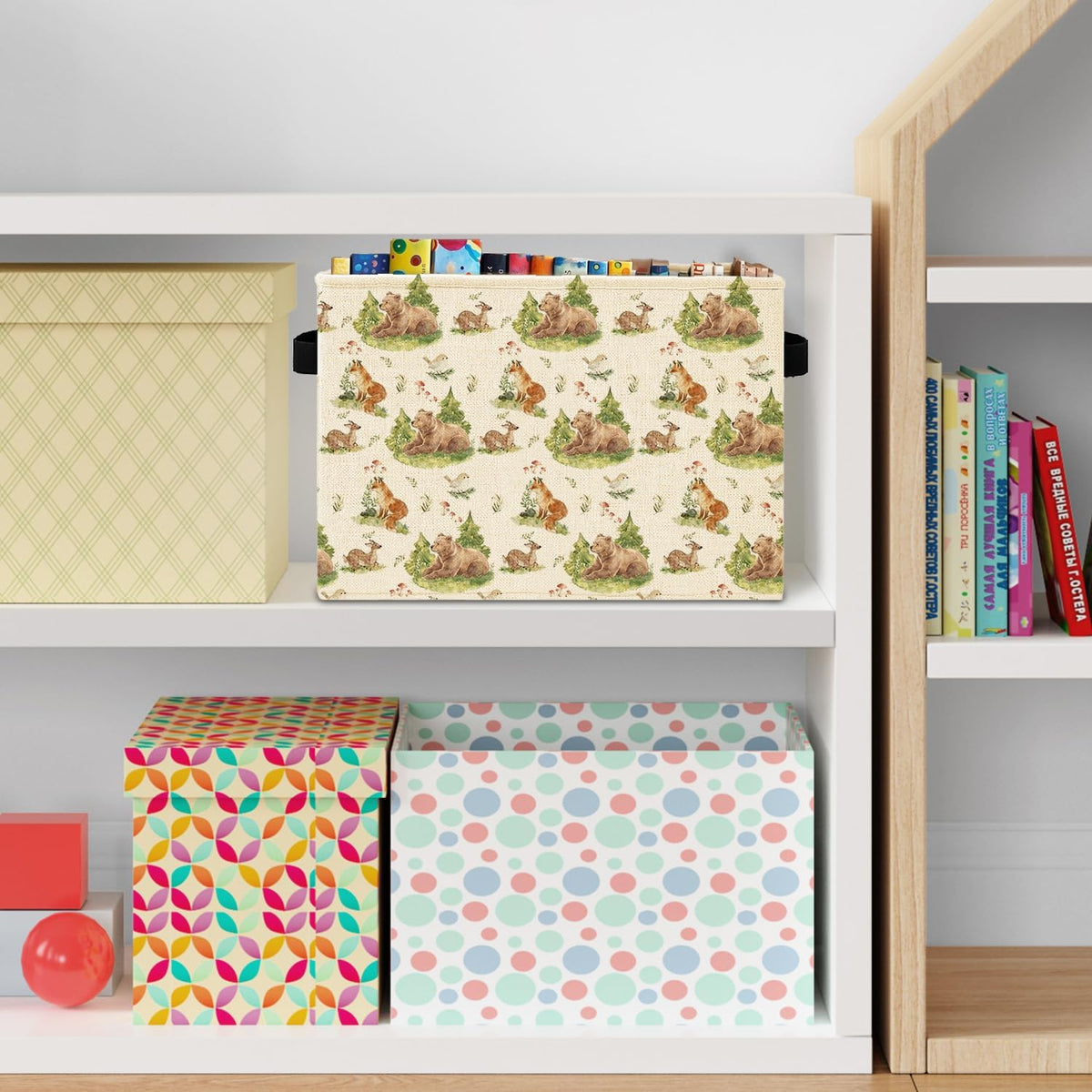 Bear Boy Nursery Storage Bins Box with Handles, Thank Heaven for Little Boys Laundry Basket Hamper Collapsible Clothes Toys Organizer for Toddler Kids Room Playroom Bathroom