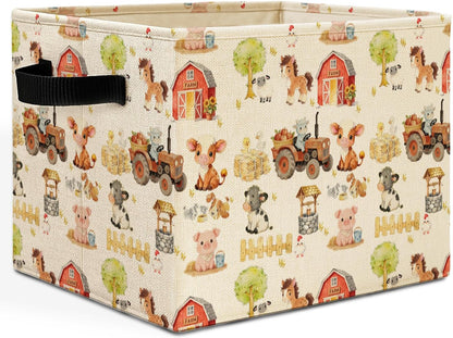 Bear Boy Nursery Storage Bins Box with Handles, Thank Heaven for Little Boys Laundry Basket Hamper Collapsible Clothes Toys Organizer for Toddler Kids Room Playroom Bathroom
