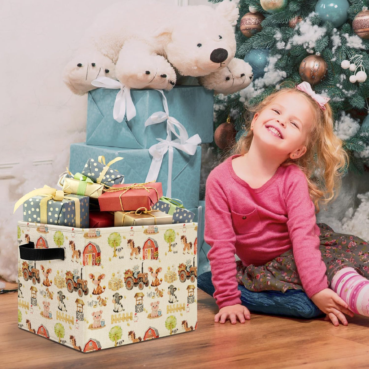 Bear Boy Nursery Storage Bins Box with Handles, Thank Heaven for Little Boys Laundry Basket Hamper Collapsible Clothes Toys Organizer for Toddler Kids Room Playroom Bathroom
