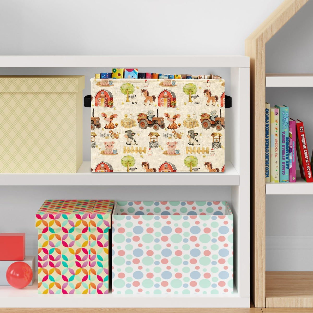 Bear Boy Nursery Storage Bins Box with Handles, Thank Heaven for Little Boys Laundry Basket Hamper Collapsible Clothes Toys Organizer for Toddler Kids Room Playroom Bathroom