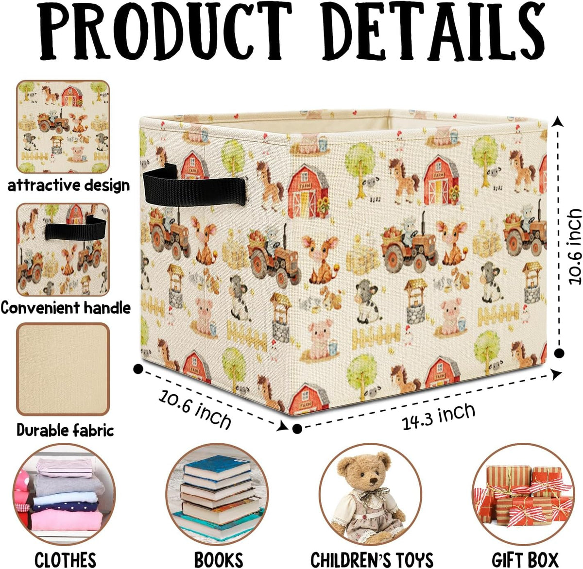 Bear Boy Nursery Storage Bins Box with Handles, Thank Heaven for Little Boys Laundry Basket Hamper Collapsible Clothes Toys Organizer for Toddler Kids Room Playroom Bathroom