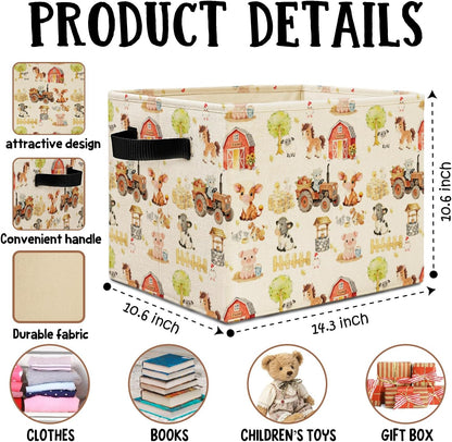Bear Boy Nursery Storage Bins Box with Handles, Thank Heaven for Little Boys Laundry Basket Hamper Collapsible Clothes Toys Organizer for Toddler Kids Room Playroom Bathroom