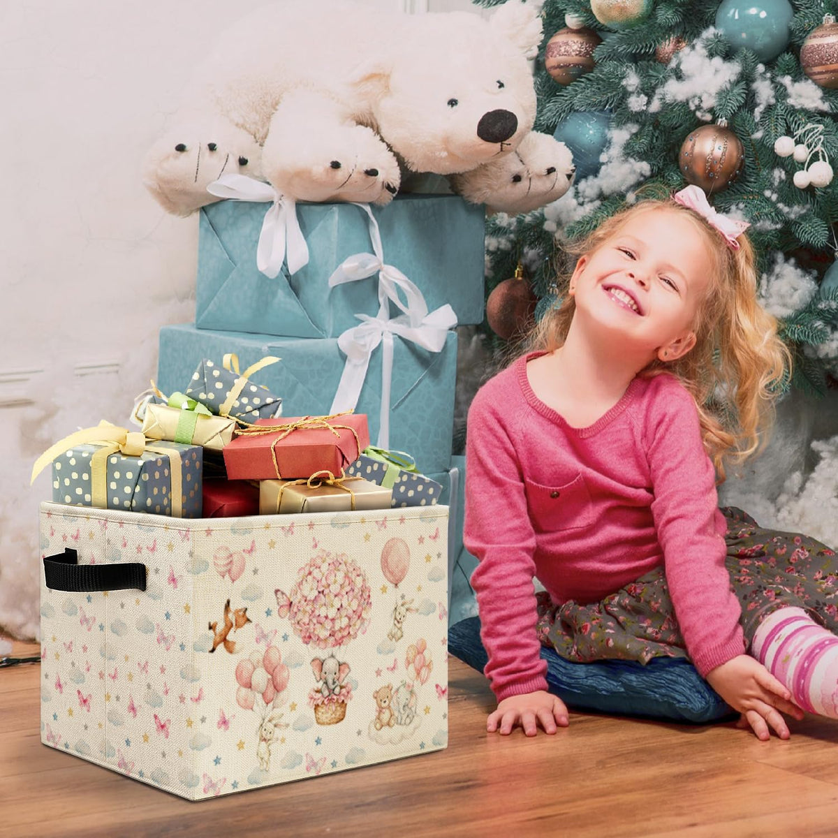 Bear Boy Nursery Storage Bins Box with Handles, Thank Heaven for Little Boys Laundry Basket Hamper Collapsible Clothes Toys Organizer for Toddler Kids Room Playroom Bathroom