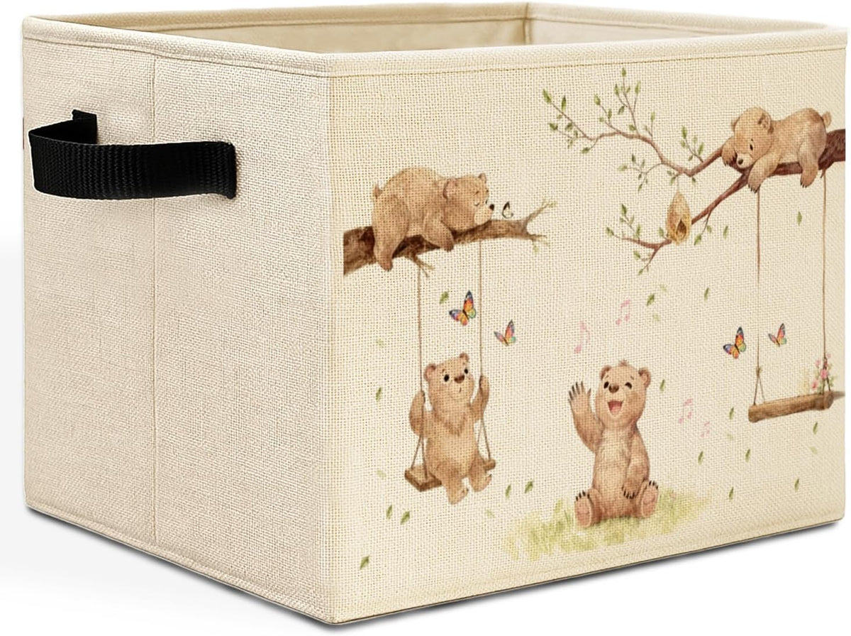 Bear Boy Nursery Storage Bins Box with Handles, Thank Heaven for Little Boys Laundry Basket Hamper Collapsible Clothes Toys Organizer for Toddler Kids Room Playroom Bathroom
